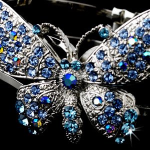 Silver Blue Aqua Rhinestone Butterfly Cuff Bracelet
