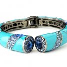 Silver Aqua Enamel Blue Crystal Cuff Bracelet