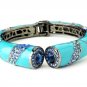 Silver Aqua Enamel Blue Crystal Cuff Bracelet