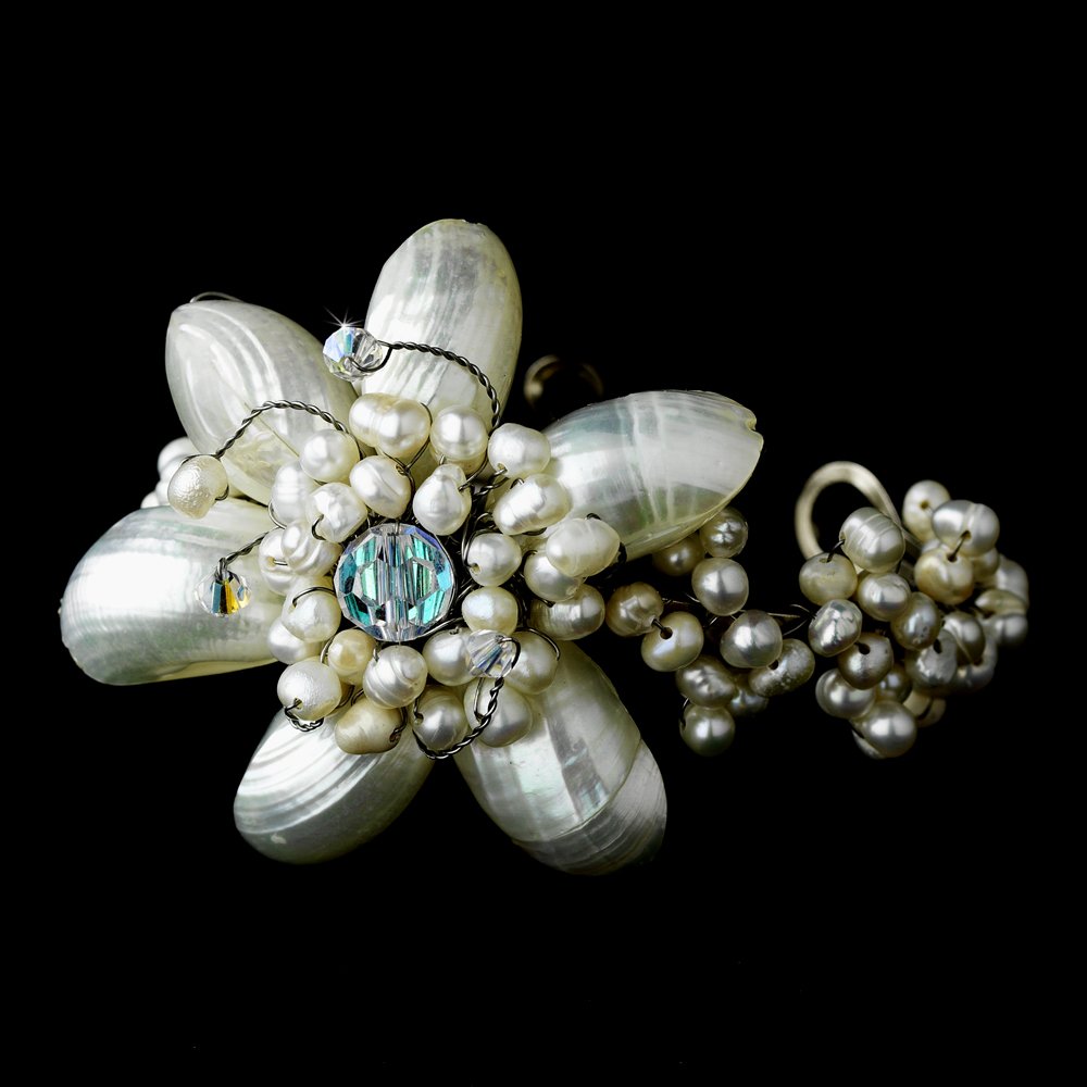 Silver Pearlescent Shell AB Crystal Beach Cuff Bracelet