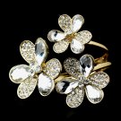 Gold Clear Austrian Crystal Flowers Cuff Bracelet