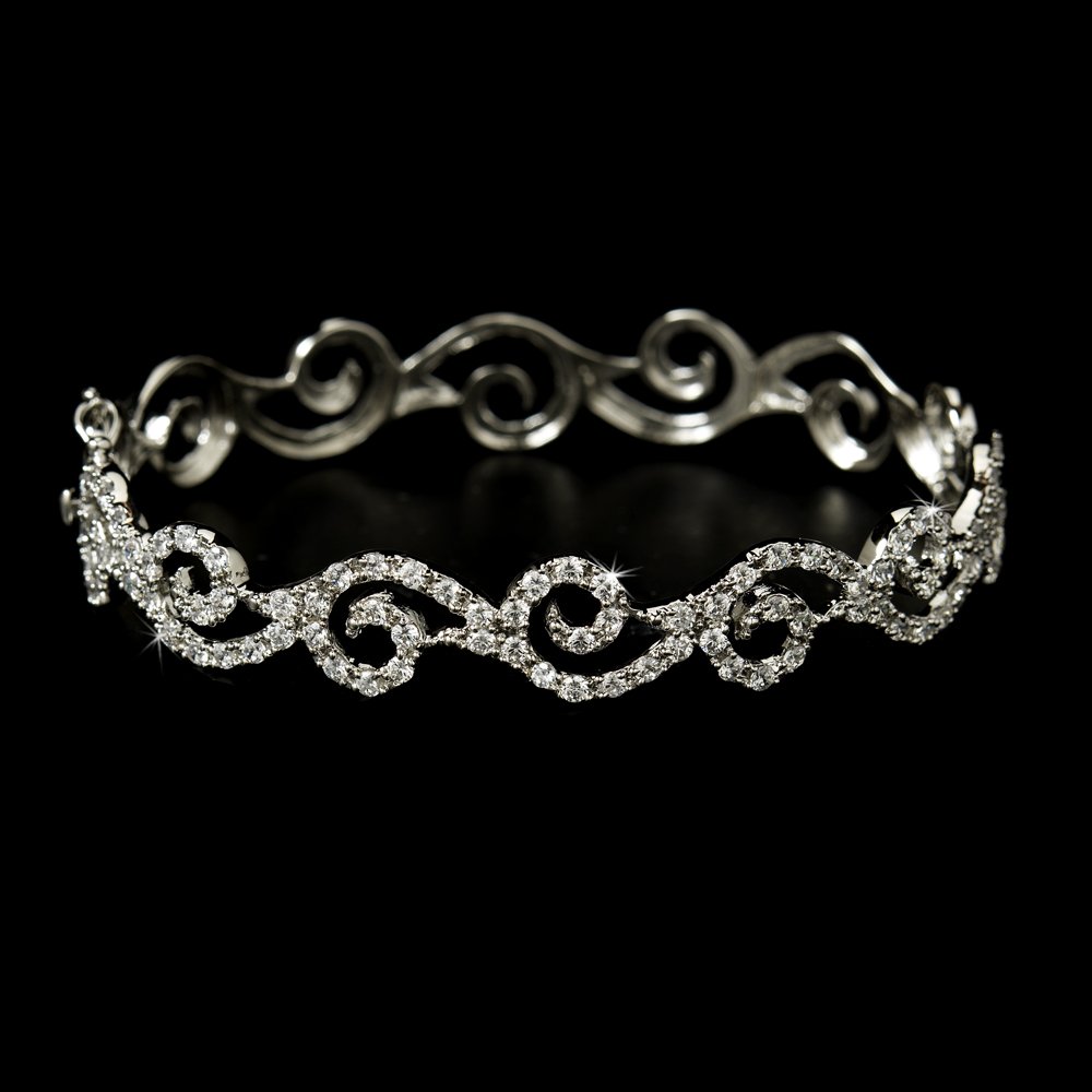 Silver Swirling Rhinestone Crystal Cuff Bracelet