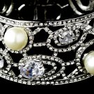 Silver White Pearl Rhinestone Crystal Cuff Bracelet