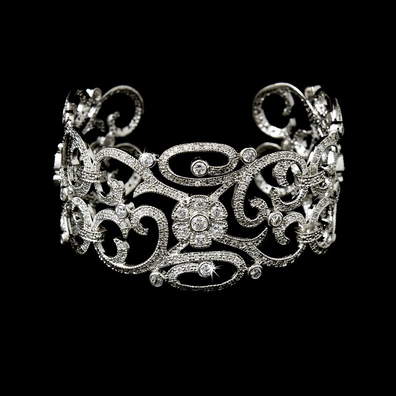 Silver Vintage Rhinestone Crystal Cuff Bracelet
