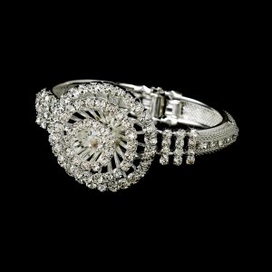 Silver Rhinestone Crystal Round Cuff Bracelet
