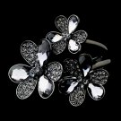 Rhodium Silver Black Crystal Flowers Cuff Bracelet