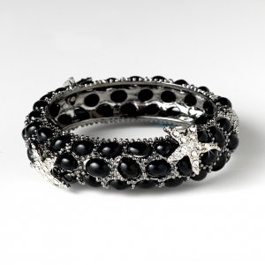 Silver Black Rhinestone Crystal Starfish Cuff Bracelet