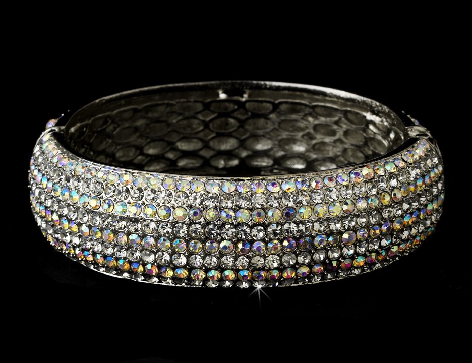 Silver AB Clear Swarovski Crystal Bangle Bracelet