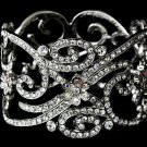 Silver Romantic AB Rhinestone Floral Bangle Bracelet