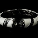 Silver White Enamel Black Crystal Cuff Bracelet