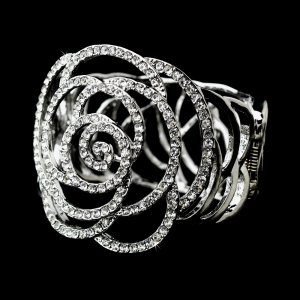 Silver Rhinestone Crystal Dahlia Cuff Bracelet