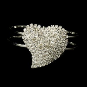 Silver Rhinestone Crystal Heart Cuff Bridal Bracelet
