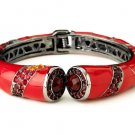 Silver Red Enamel Rhinestone Crystal Cuff Bracelet