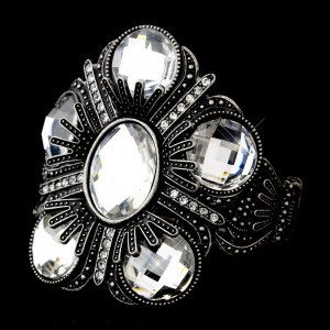 Silver Austrian Crystal Rhinestone Cuff Bracelet