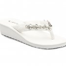 White Rhinestones Flip Flop Wedge Heel Shoe