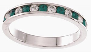 NEW 925 Sterling Silver CZ Emerald Eternity Band Ring