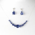 Navy Swarovski Crystal String Necklace Earring Set
