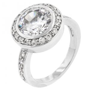 White Gold Silver Clear CZ Engagement Ring