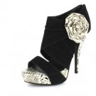 NEW Black Suede Snakeskin Platform High Heels Shoes