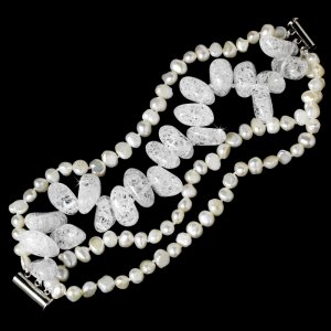 Silver Ivory Pearl Clear Glass Pearl Bridal Bracelet
