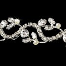 Silver White Pearl Rhinestone Floral Vine Tiara