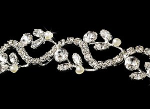 Silver White Pearl Rhinestone Floral Vine Tiara