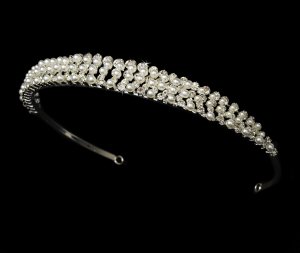 Silver White Pearl Rhinestone Crystals Bridal Tiara