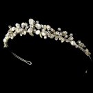 Silver Rhinestone Keshi Pearl Floral Bridal Tiara