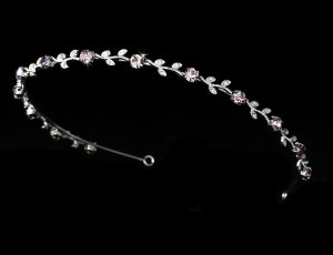 Silver Light Amethyst Rhinestone Floral Bridal Tiara