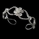 Silver Rhinestone Crystal Flower Bridal Cuff Bracelet