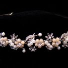 Silver Pink White Pearl Rhinestone Bridal Tiara