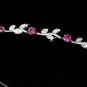 Silver Fuchsia Clear Rhinestone Floral  Bridal Tiara