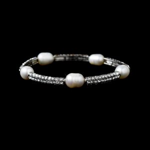 Silver Rhinestone Crystal Ivory Pearl Bridal Bracelet