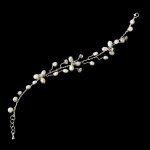 Silver Ivory Pearl Rhinestone Crystal Bridal Bracelet
