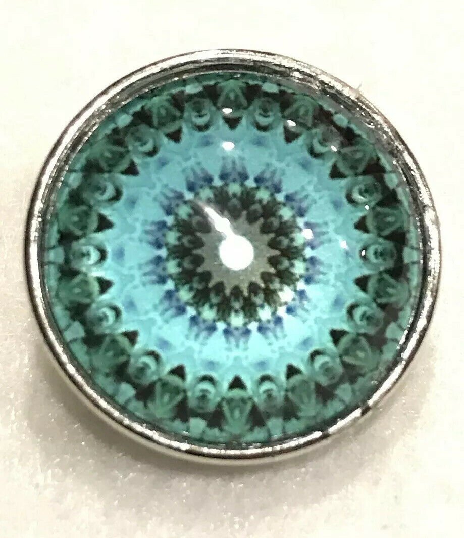 Mandala #4 teal Snap Charm Fit 18-20mm Gingersnaps Jewelry snap button Fast Ship