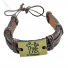 Gemini Horoscope leather bracelet braided metallic details zodiac  brown