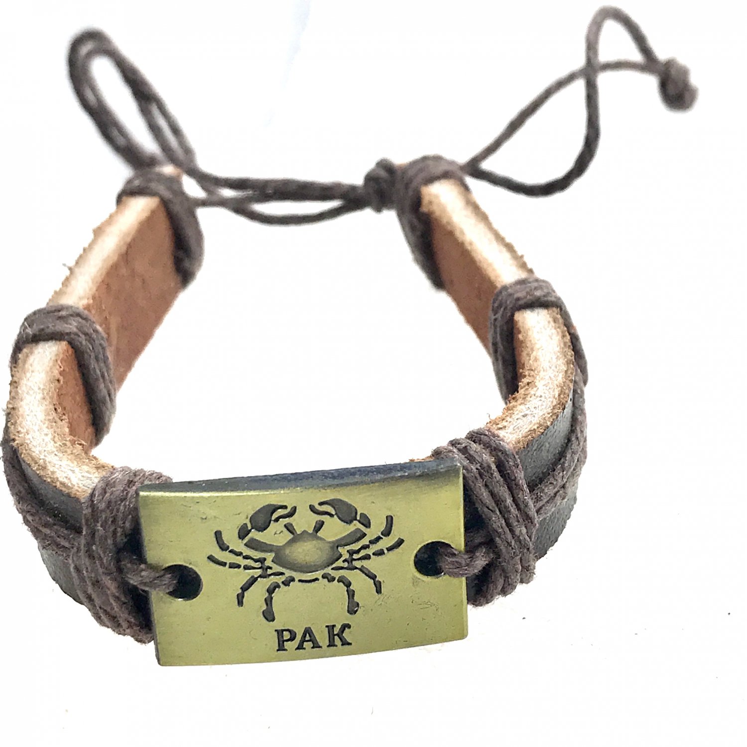 Cancer Horoscope leather bracelet braided metallic details zodiac brown