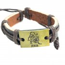 Leo Horoscope leather bracelet braided metallic details zodiac  brown