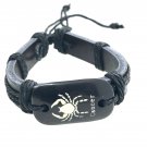 Cancer Horoscope leather bracelet braided metallic details zodiac  black