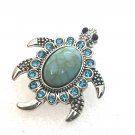 Snap 20mm turquoise and clear rhinestones turtle