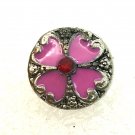 Rhinestone Mini snap button 12mm gingersnap   pink & Red Floral