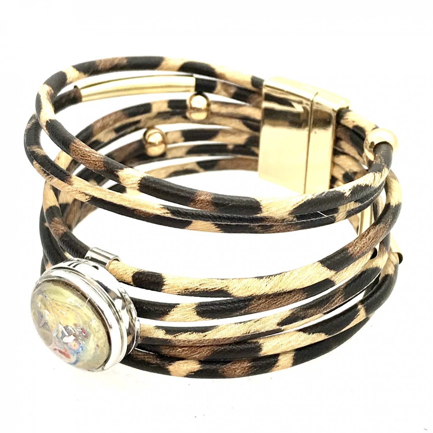 Leather bracelet Hand Painted Ginger snaps Buttons 1820mm Fast Shipping