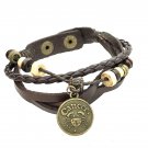 Cancer Horoscope leather bracelet braided metallic details zodiac  brown