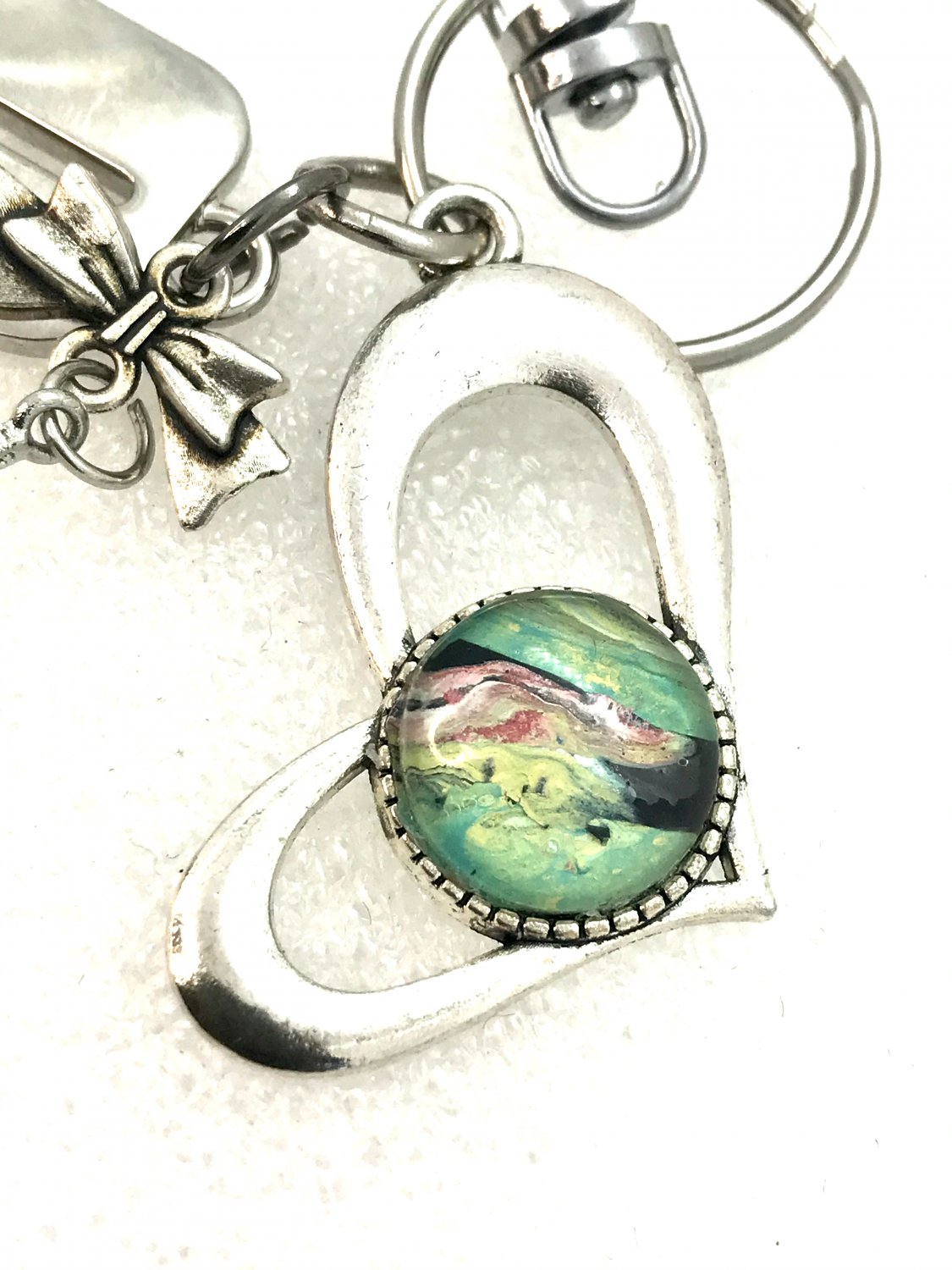 Handmade dome keychain heart charm
