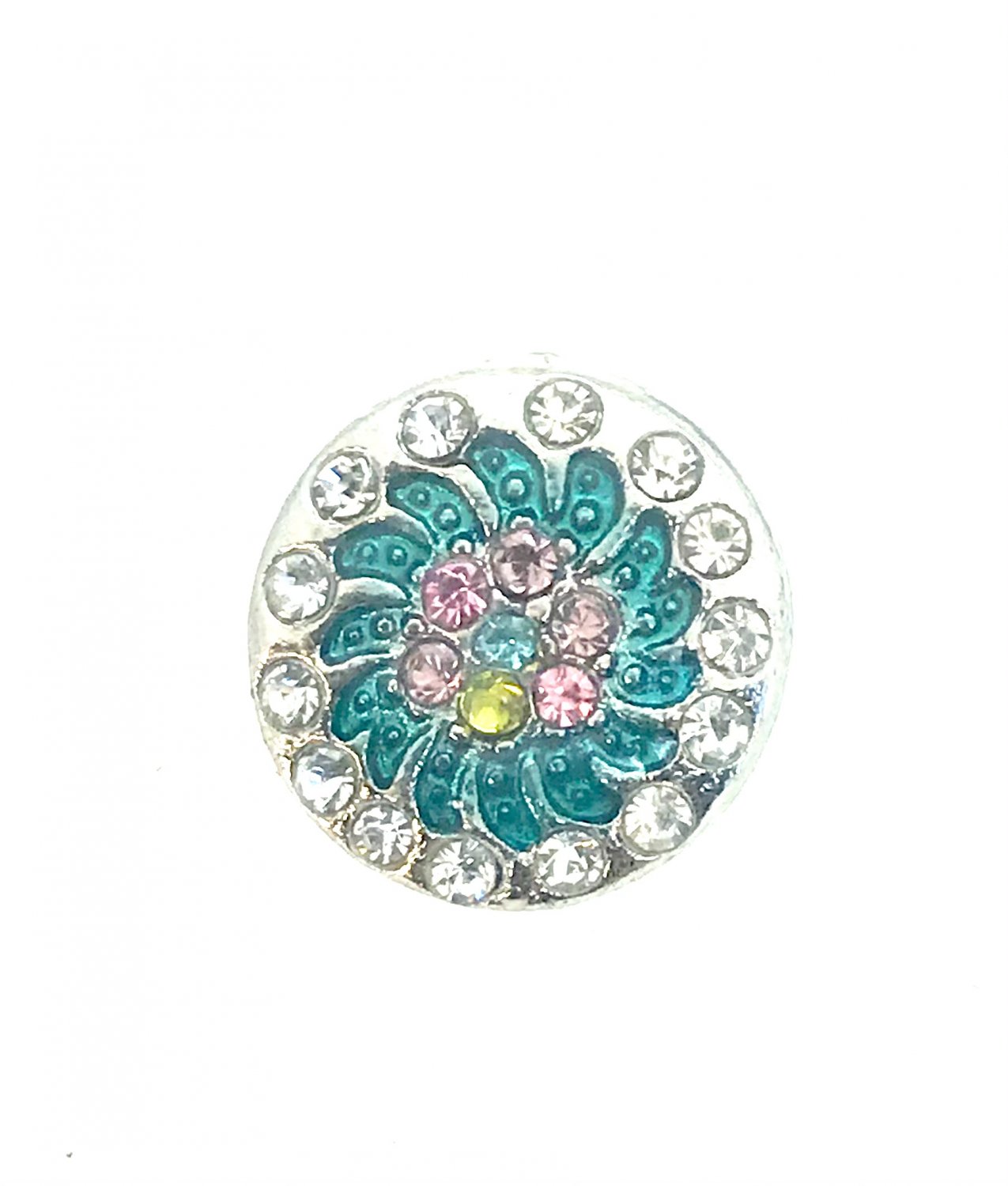 Rhinestone Mini snap button Teal blue flower crystal 12mm ginger snap  Jewelry Fast Shipping