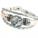 Silver and white Leather bracelet Hand Painted Ginger snaps Buttons 18-20mm Silver and white Leather bracelet Hand Painted Ginger snaps Buttons 18-20mm