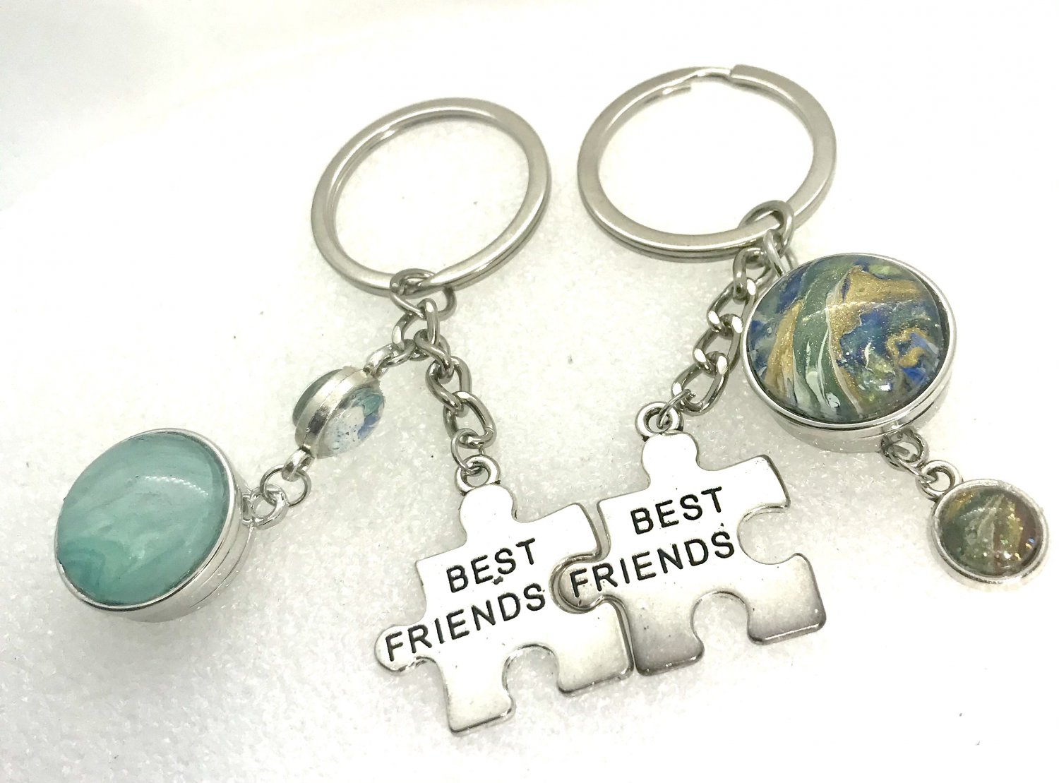 Handmade pair of Keychains Best Friends with charms and 20mm snaps