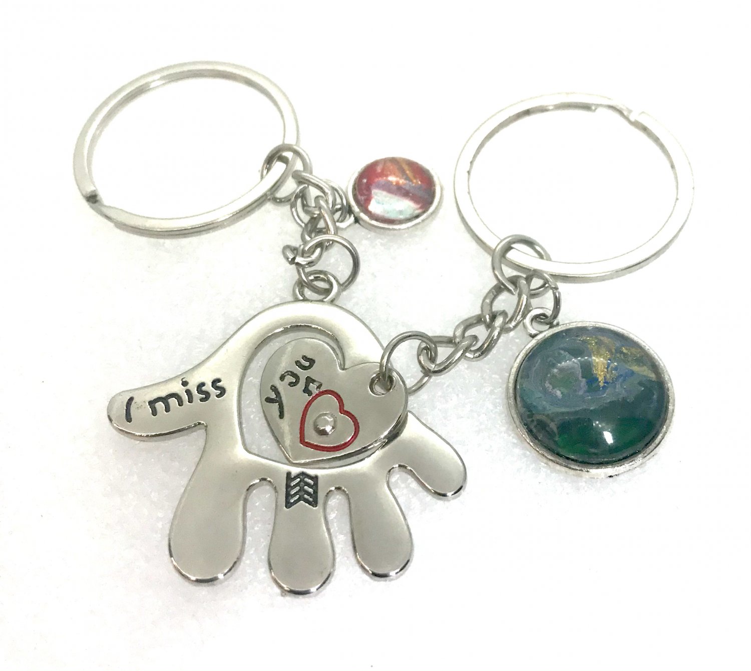 Handmade pair of Keychains I miss you with charms