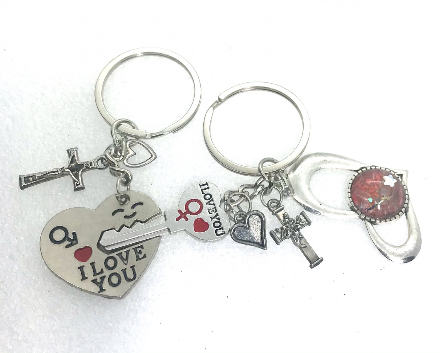 Handmade pair of Keychains I miss you with charms