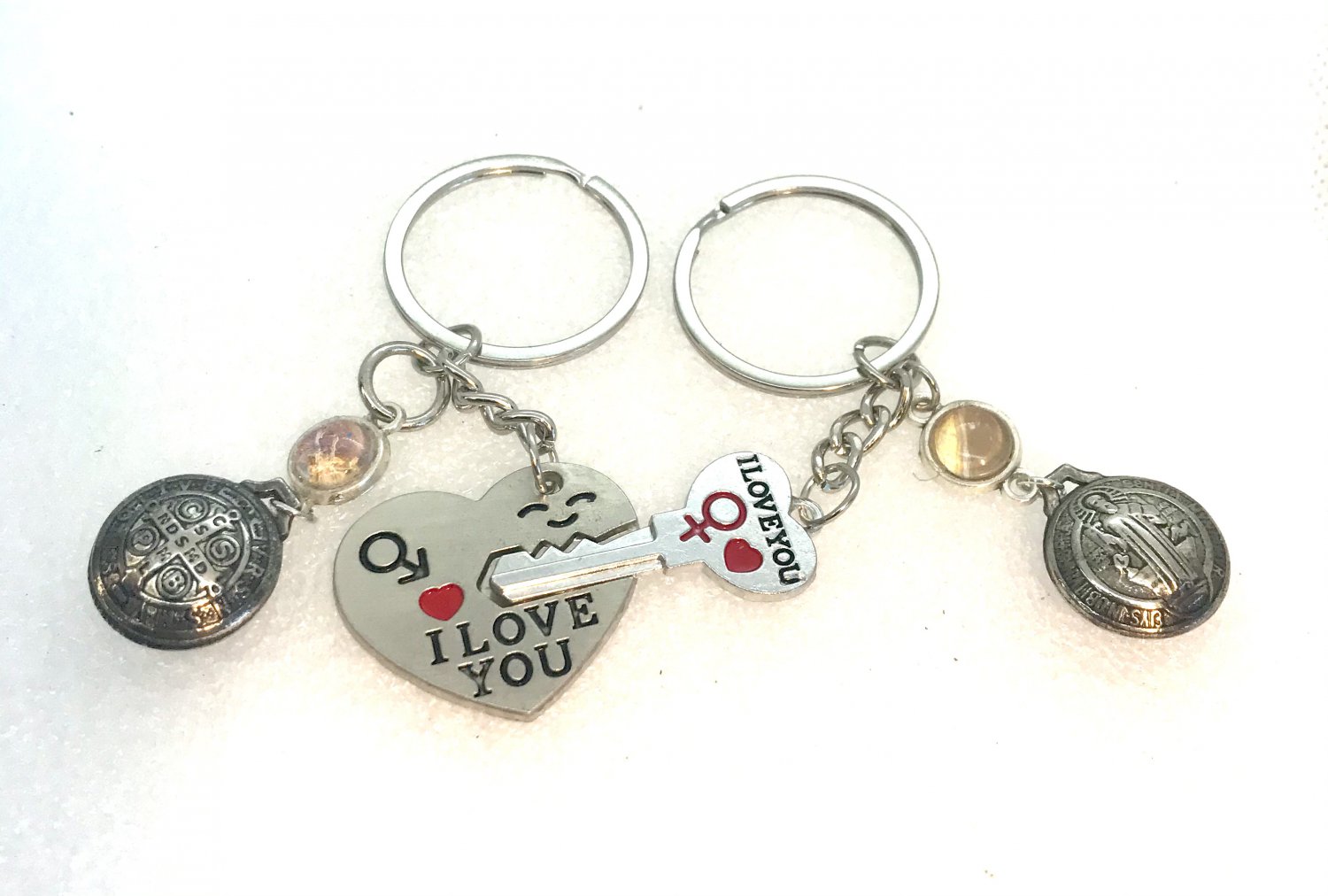 Handmade pair of Keychains I love you with charms